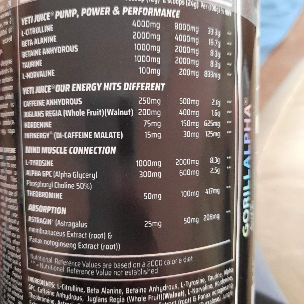 GORILLA ALPHA YETI JUICE PRE WORKOUT 480g / 40 servings NEW FORMULA