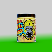 Load image into Gallery viewer,  A 480g tub of Gorillalpha Yeti Juice, a sugar-free pre-workout supplement available in three flavors. The limited-edition &quot;Ibiza Juice Remix&quot; offers improved absorption with AstraGin® and promises a powerful energy boost, mood elevation, and happiness. Designed for workouts, it features key ingredients like L-Tyrosine, Alpha GPC, L-Citrulline, Beta-Alanine, and Caffeine Anhydrous. The mix provides benefits such as enhanced focus, muscle endurance, reduced fatigue, and improved energy. Packaged in a vibrant
